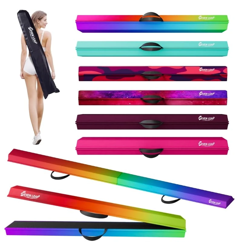 Seven Leap 6ft/8ft Folding Balance Beam, Foldable Gymnastics Balance Beam Foam for Kids and Toddlers 3-12，Folding Beam with Non Slip Rubber Base, (Rainbow, 6 Ft)