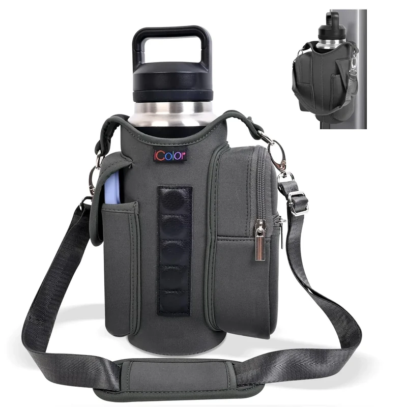 icolor Magnetic Gym Bag Water Bottle Carrier Holder with Phone Pockets & Shoulder Strap Small Gym Bag 5 Built-in Magnets Gym Accessories Organizer Magnetic Bottle Pouch for Men Women (Gray)