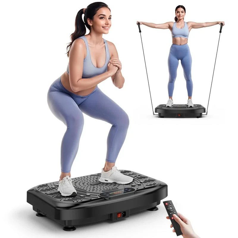 Vibration Plate Exercise Machine Weight Loss, Full Body Workout Vibration Plate Lymphatic Drainage, 199 Adjustable Speeds Power Shaping Vibrating Plate 450 Lbs Capacity Fitness Platform Black