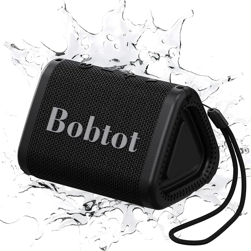 Bobtot Portable Bluetooth Speaker Wireless, IPX7 Small Shower Speaker Waterproof, 15H Playing Time, Loud and Stereo Sound with Bass, TWS Pairing for Party, Camping, Travel, Black