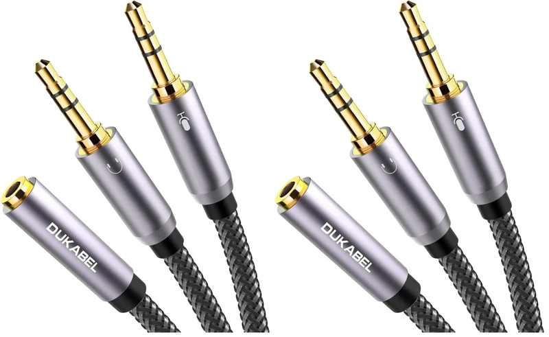 DUKABEL Gold-Plated Braided Y Splitter 3.5mm Audio & Mic Adapter - 12in