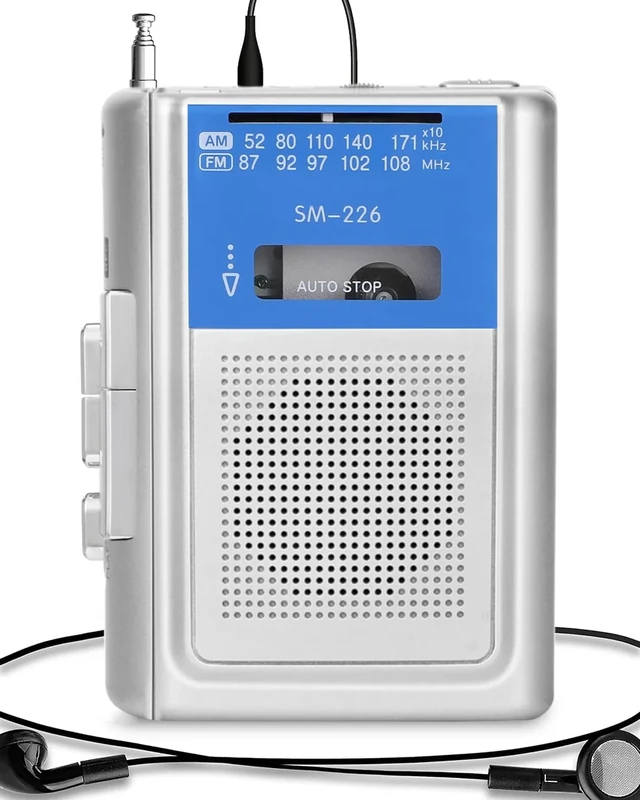 SEMIER Small Cassette Player Recorder, Portable AM FM Vintage Tape Cassette Player with Big Speaker and Headphones, Built-in Microphone, Powered by DC or AA Battery for Walking
