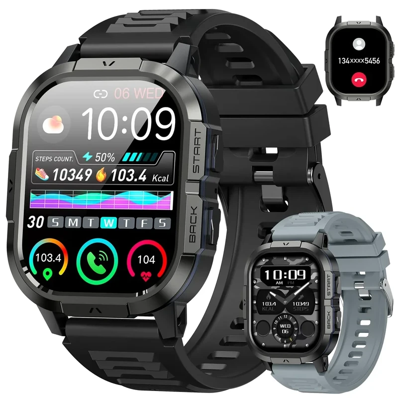 Smart Watch for Men Fitness Tracker: Make/Answer Call Military Smart Watches for Men Digital Mens Watches Running Waterproof Smartwatch Android Phones iPhone Samsung Compatible Heart Rate Monitor