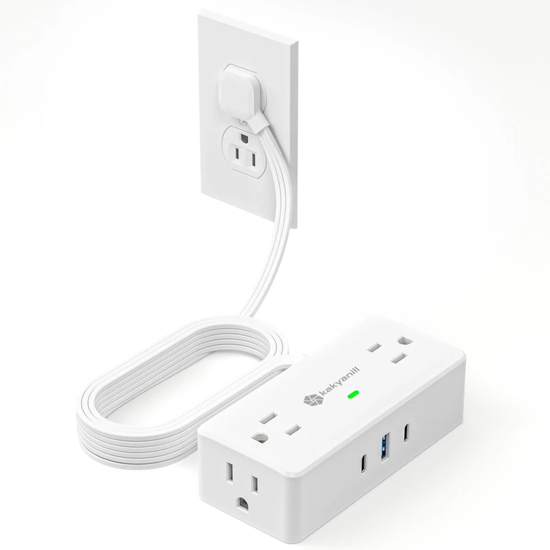 Kakyanill 10ft Plug Power Strip - 4 Outlets, 3 USB (2 USB-C), 900J