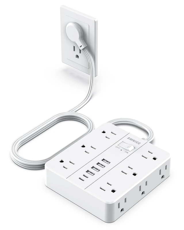 SMNICE Plug Power Strip - 12 Outlets, 6 USB (2 USB-C), 5ft Protector
