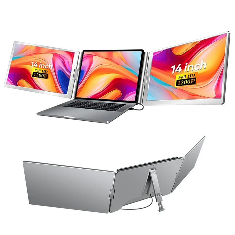 WGK Triple Monitor - 14" FHD 1200P IPS Dual Screen, Type-C & HDMI