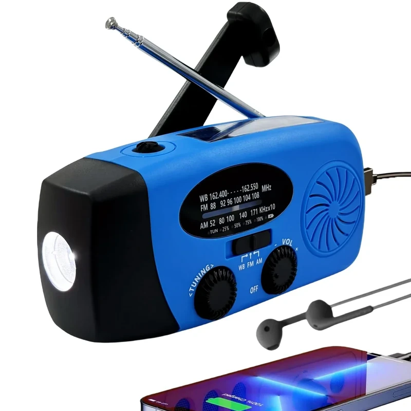 iRonsnow Solar Emergency Hand Crank Weather Radio, Portable Self Powered NOAA AM/FM Radios with SOS Alarm LED Flashlight 5000mAh Power Smart Phone USB Charger for Camping (5000mAh Blue)
