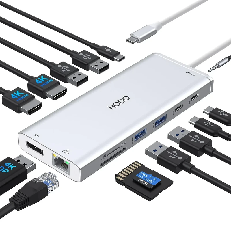 USB C Docking Station Dual Monitor HDMI for HP, Laptop Docking Station 3 Monitors Triple Display USB C Hub Adapter to 2 HDMI 4K,DP,Ethernet,6 USB,PD,SD/TF, Audio, USB C Dock 14 in 1 for Surface