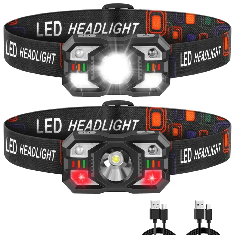 Staaricc Headlamp Rechargeable, LED Headlamp with Red Light, 2Pack Headlamps for Adults, Head Lamps LED Rechargeable, Headlight Motion Sensor, Head Lights for Forehead Hardhat Running Hunting Camping