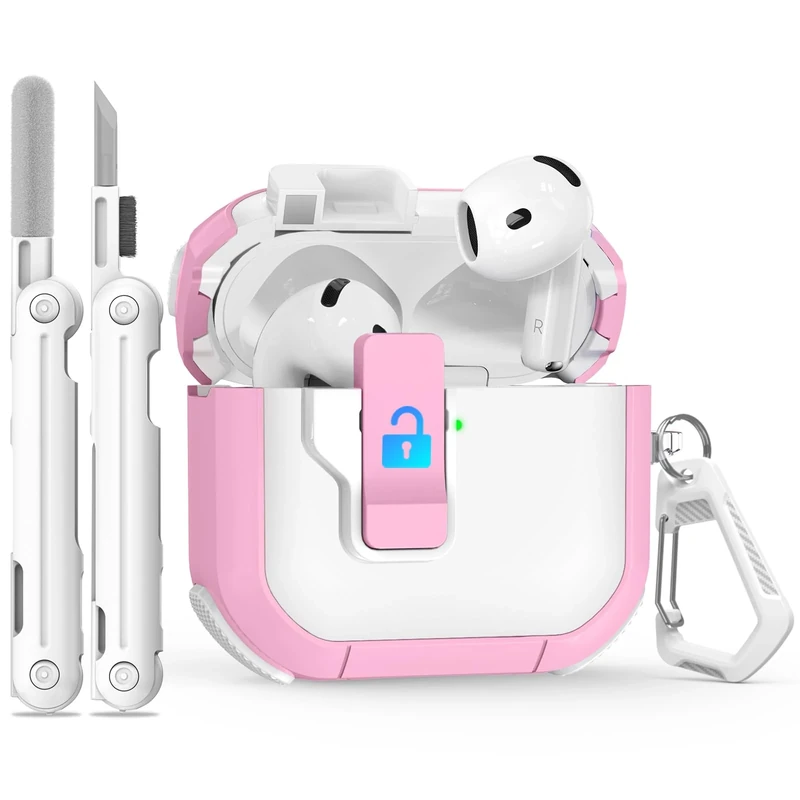 Ekoonpft for AirPods 4 Case 2024, Secure Lock Design Cases for Apple AirPods Pro 4th Generation for Women Girly, Soft Cover with Cleaner,Silicone Wrist Strap,Cute Candy Keychain,Carabiner