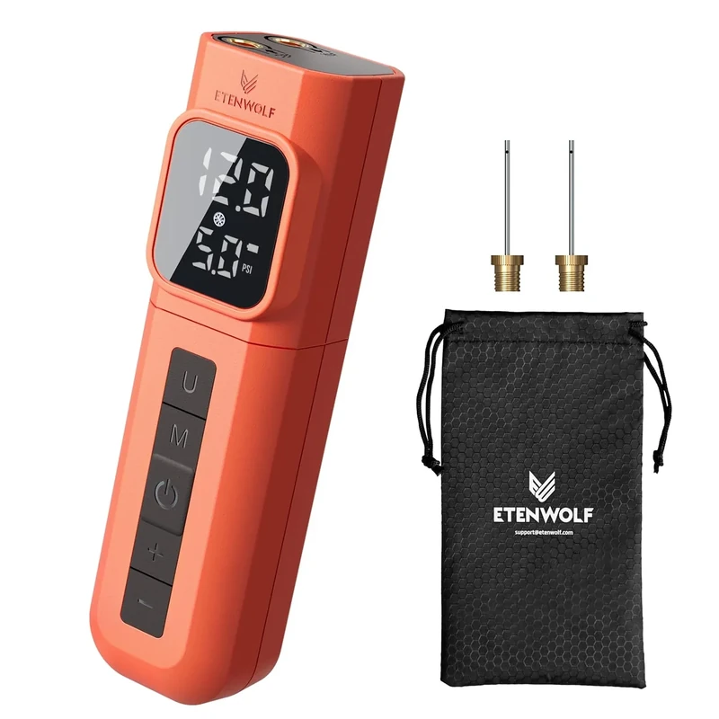 ETENWOLF P200 Electric Ball Pump 2000mAh Sports Air Pump with Digital Pressure Gauge for Basketball Soccer Volleyball (Vivid Orange)