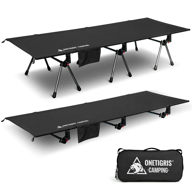 ONETIGRIS SUPRANUBIS Camping Cot, Height Adjustable with Cot Leg Extenders, Strong Support 330lbs, Lightweight Comfortable Folding Bed for Camping, Hiking, Travel, Truck, Beach, Office Nap