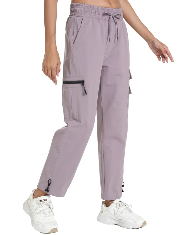 Quick Dry Women's Cargo Pants with Pockets Lightweight Hiking Joggers for Workout Athletic Casual Outdoor Camping(Primrose Purple XXXL)