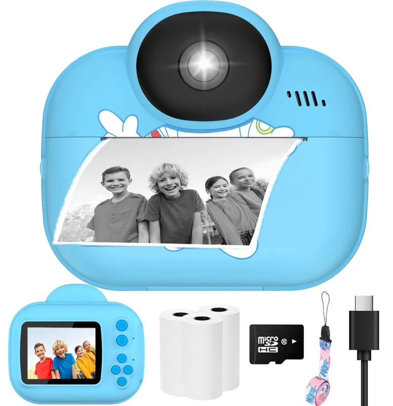 Kids Camera Instant Print Camera for Kids, Toddler Cameras Christmas Birthday Gifts for Girls Boys, 1080P HD Digital Video Cameras, Portable Toy for 4 5 6 7 8 9 10 Year Boy Girl with SD Card (Blue)