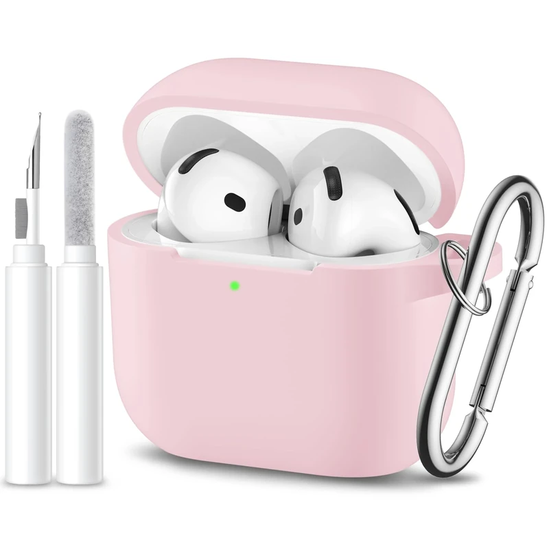 DGege Silicone AirPods 4 Case with Keychain & Cleaner - Light Pink