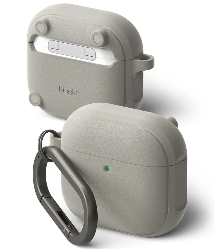 Ringke Onyx Magnetic for AirPods 4 Case [Compatible with MagSafe] Oil & Dirt Resistant Feels Good in The Hand Non-Slip Lightweight Cover with Carabiner - Warm Gray
