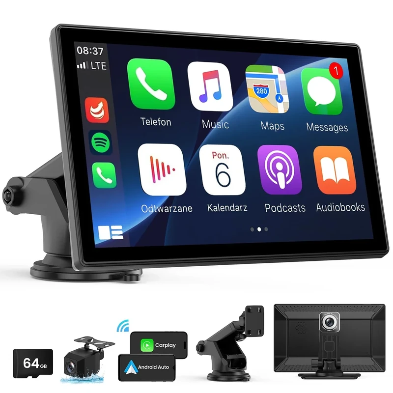 Moeckearla 9" CarPlay Android Auto Screen - 4K Front & 1080P Cam, GPS