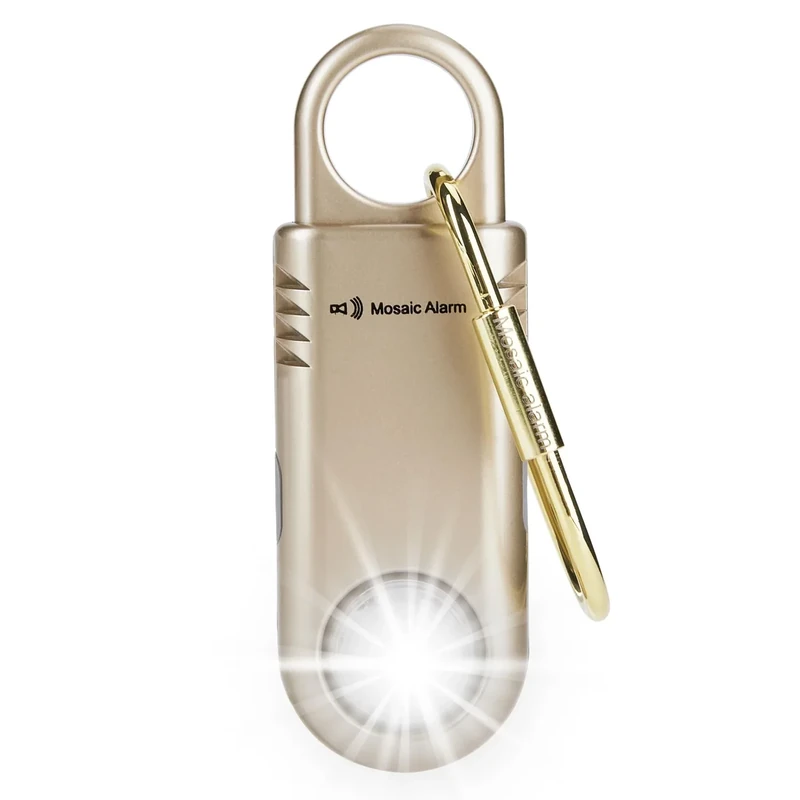 135dB Rechargeable Personal Safety Alarm Strobe Light Non Slip Grip Keychain Siren for Women Students. Emergency Mutual SOS Paging Alerts Loud Sound Flashlight Hiking Bear Alarm. Gold