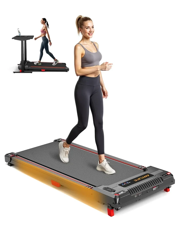 Walking Pad Treadmill, Anylife Incline Walking Pads Under Desk 330lb Capacity, 2.5HP Portable Treadmills for Home, Compact Treadmill Small Running Pad with LED Display, Remote Control, Orange