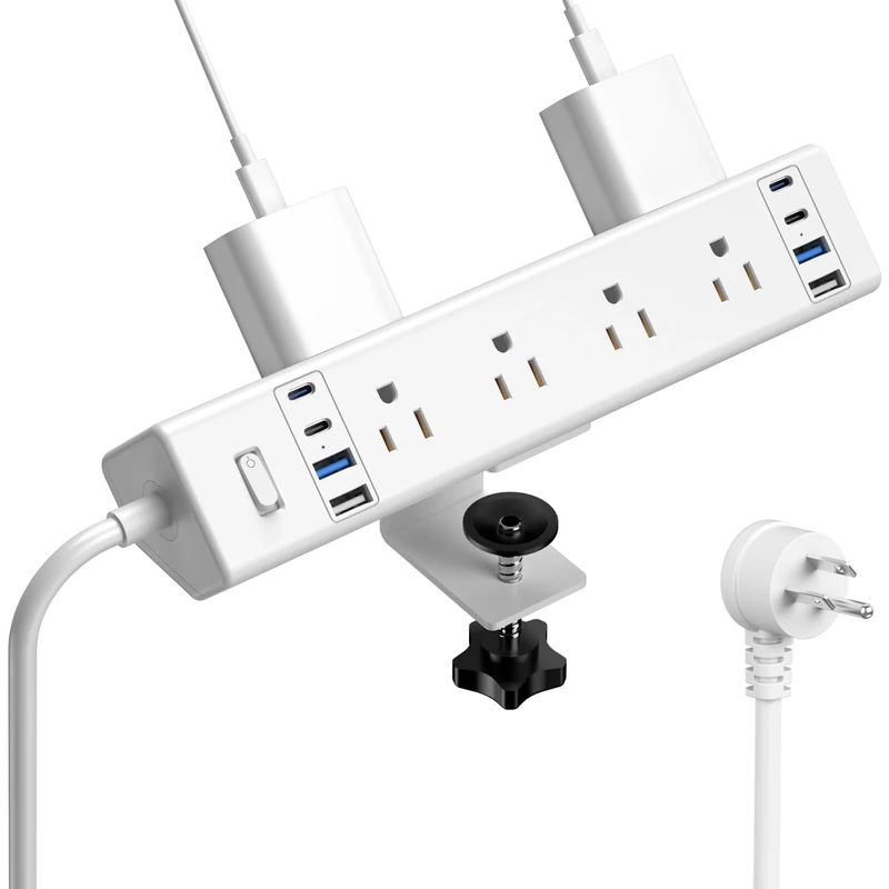 40W Fast Charging Station,Desk Clamp Power Strip 20W USB C,8 Outlets,8 USB Ports,4 USB C 4 USB A,Nightstand Edge Mount Surge Protector, 14AWG Cord, Fits 1.9" Tabletop Edge for Office,Home Furniture