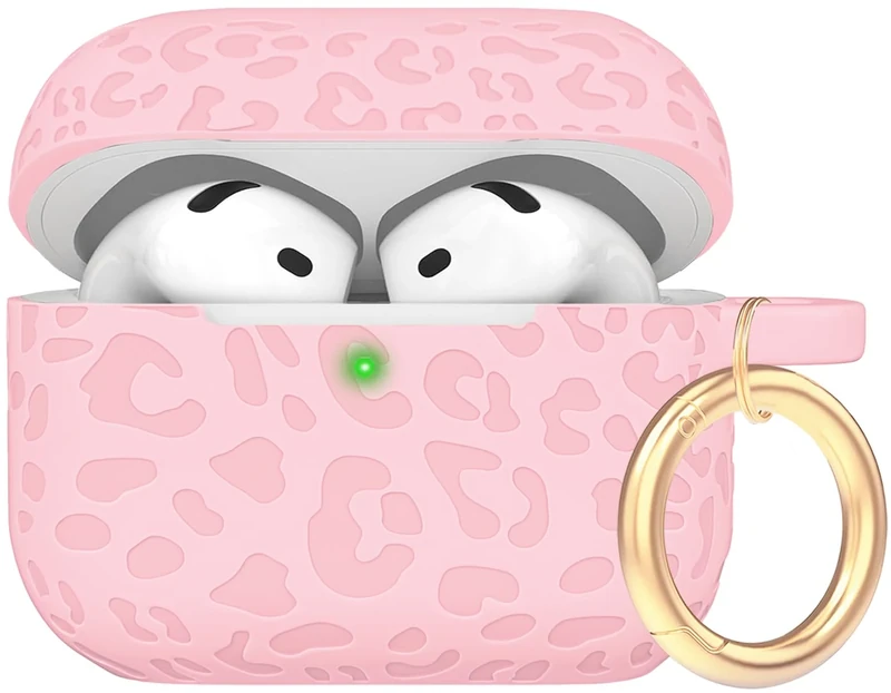 Gawnock Engraved Leopard Pink Case for AirPods 4th Gen - Keychain