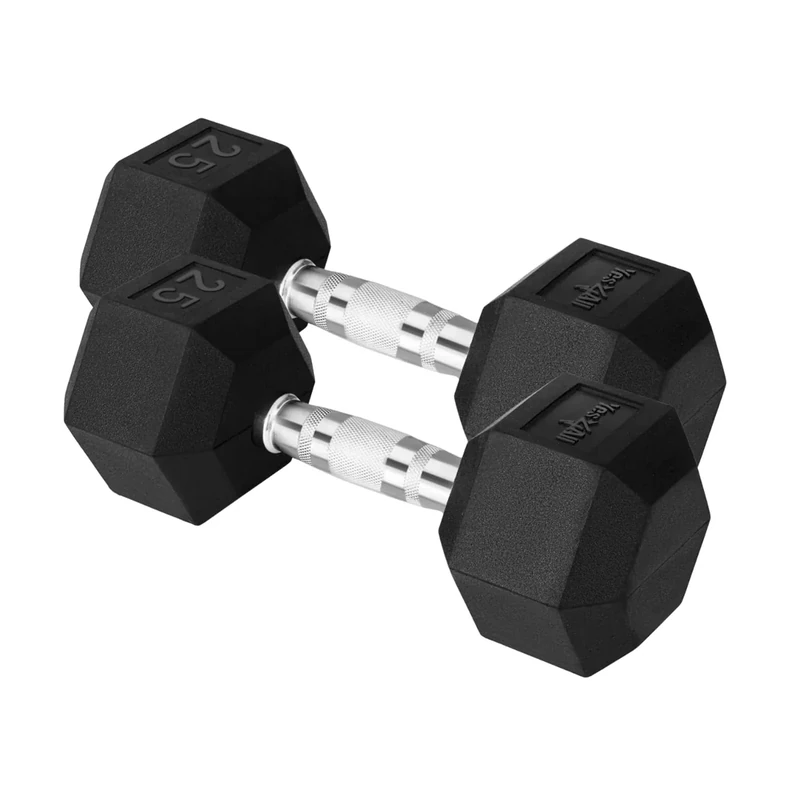 Cast Iron - Chrome Grip Hex Dumbbell - 25 lbs - Pair