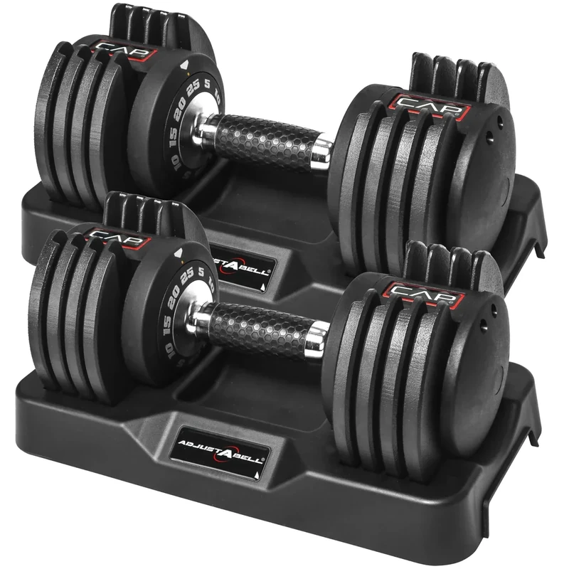 CAP Barbell ADJUSTABELL® 25 lb Pair of Adjustable Dumbbells with Contoured Full Rotation Handle, Honeycomb Chrome and Black Handle