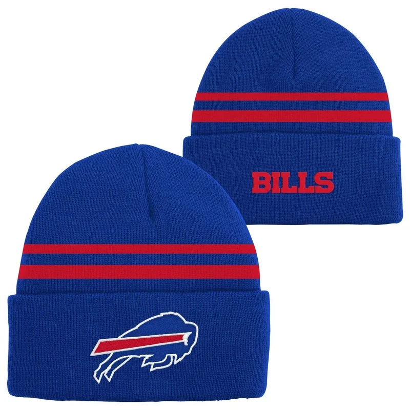 Outerstuff NFL Kids Youth 8-20 Official Cold Weather Striped Cuffed Knit Beanie Hat (US, Alpha, One Size, Buffalo Bills)