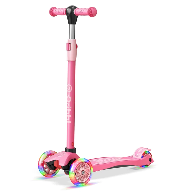 Dribbl 3-Wheel Kids Scooter - Lean-to-Steer Technology, Adjustable Height Handlebar, Wide Anti-Slip Deck, Scooter for Boys & Girls Ages 3+, Child Safety Approved, Support Riders Up to 165 lbs, Pink