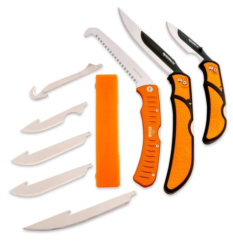 OUTDOOR EDGE RazorGuide Roll Pak | Hunting Knife Set Features Two Replaceable Blade Hunting Knives, Bone Saw, all Stored Securely in a Compact Roll Pack (Black Roll Pack)