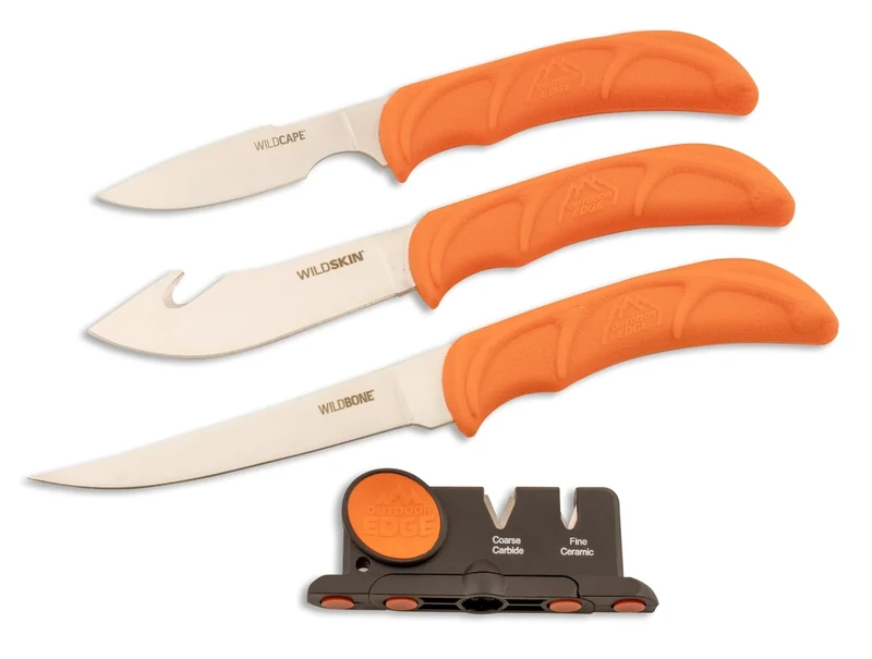 OUTDOOR EDGE Wild Roll Pack - 5-Piece Hunting Kit & Game Processing Set - Includes Gut Hook Skinning Knife, Caping Knife, Boning Blade & Two Stage Sharpener