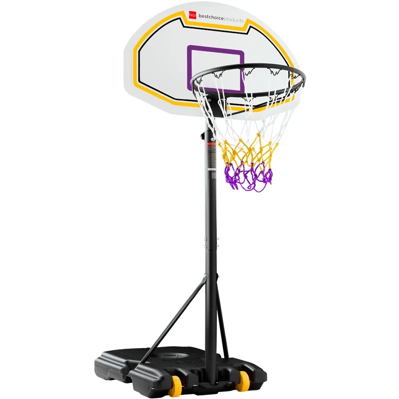 Best Choice Products Kids Height-Adjustable Basketball Hoop, Portable Backboard Set w/ 2 Wheels, Fillable Base, 70.5in to 82.3in Tall - Purple/Yellow