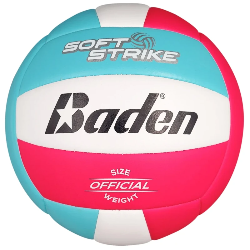 Baden | Soft Strike | Cushioned Synthetic Leather Recreational Volleyball | Indoor/Outdoor for Beginners & Youth | Official Size | Blue/Pink/White
