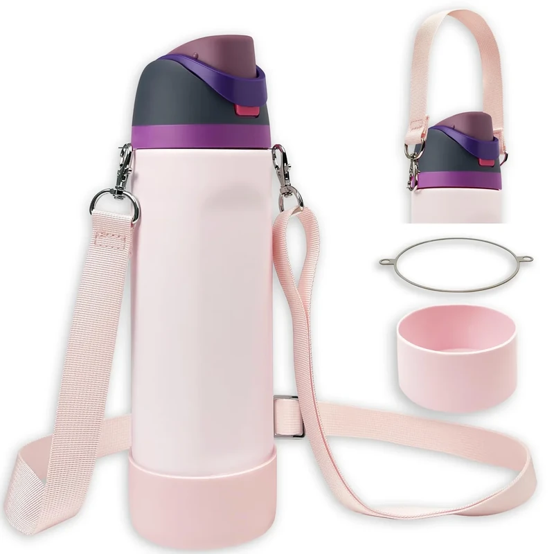 SITKOL Silicone Boot Set for Owala Water Bottle 32 oz - Non-Slip Sleeve, Shoulder Strap & Handle Strap, Fits Owala Tumbler & FreeSip, Pink