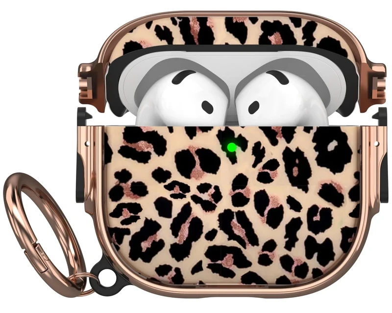 Maxjoy AirPods 4 Case with Lock - Leopard Shockproof Cover + Keychain