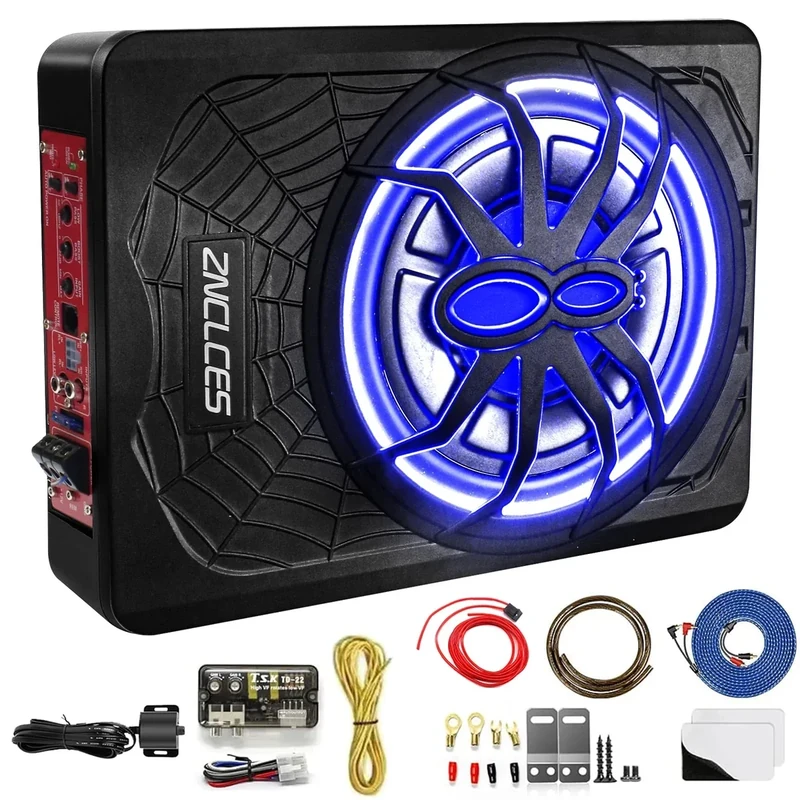 Znclces 2025 10" 1200W Slim Under-Seat Subwoofer - Blue LED