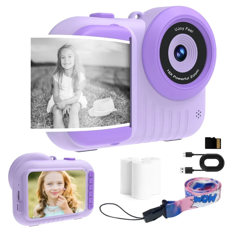 UJoyFeel Print Camera for Kids - 3.5" Screen, Instant Photo (Purple)