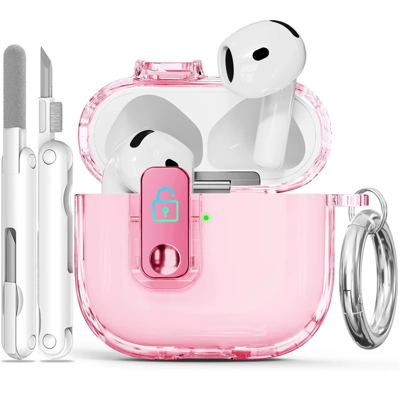 Ekoonpft for AirPods 4 Case with Secure Lock, Anti-Yellow Clear Cases for Apple AirPods 4th Generation 2024, Soft TPU Cover with Cleaning Kit (A-Pink)