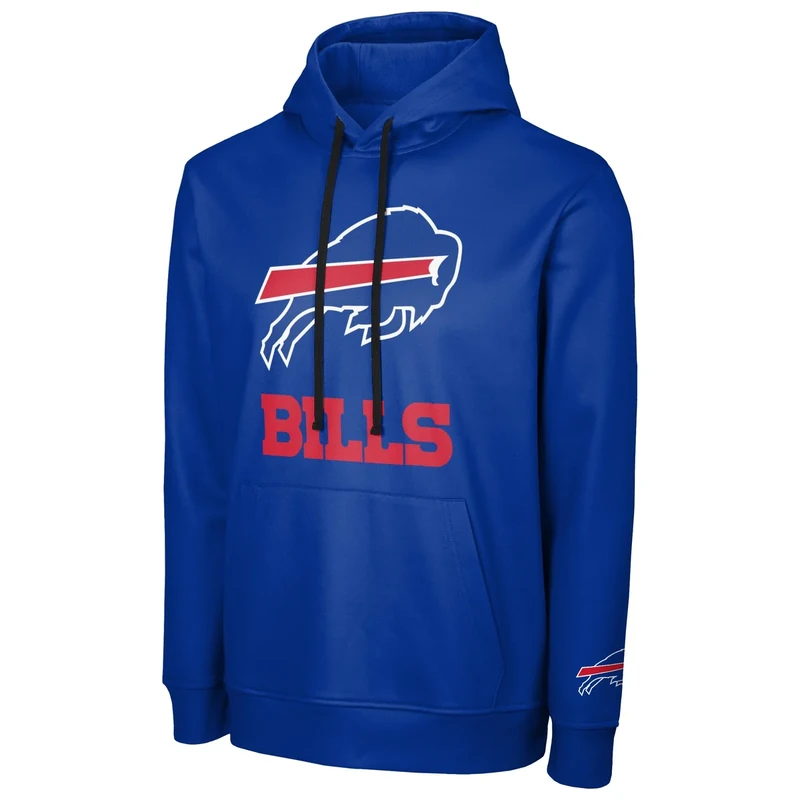 NFL Men's Official Sideline Primary Logo Performance Pullover Hoodie Sweatshirt (US, Alpha, Small, Regular, Regular, Buffalo Bills - Blue)