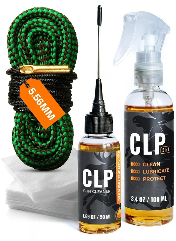 Gun Cleaner and Lubricant kit 5 Oz. Gun Oil Spray & Needle Oiler - 3 in 1 Cleaner, Lubricant, Protectant Gun Oil and Cleaner Kit - Gun Cleaning Oil and 5.56mm, .223 Bore Cleaning Rope