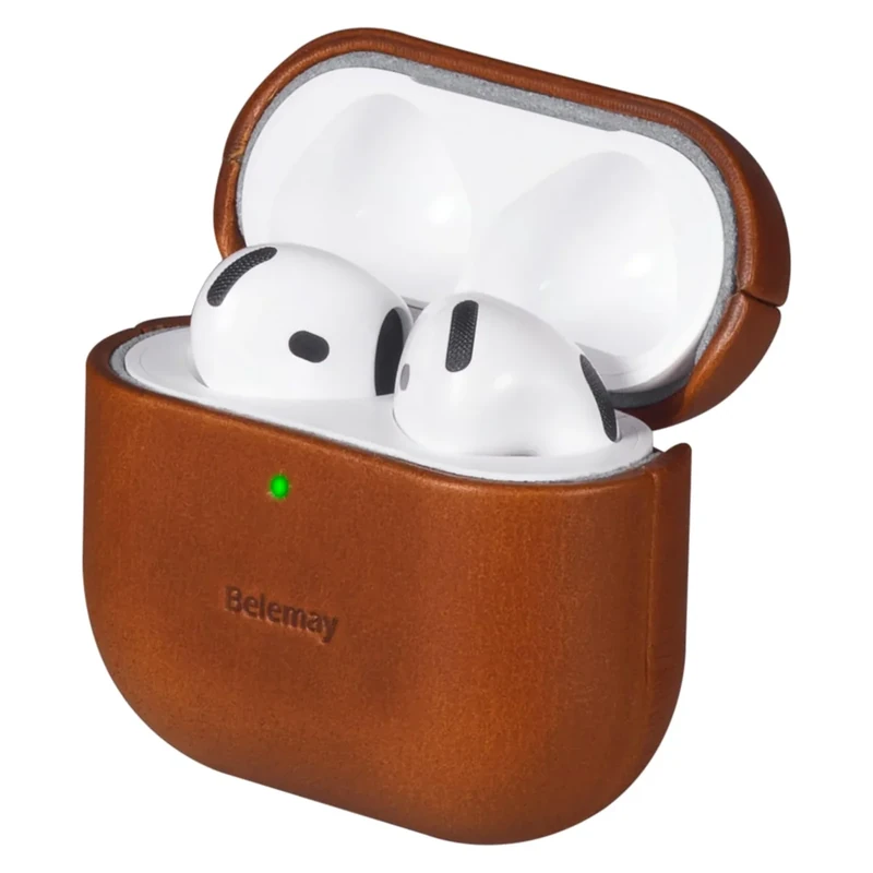 Belemay for AirPods 4 Case, Compatible with MagSafe, Luxury Full-Grain Vegetable-Tanned Smooth Leather, Unique Patina, Comfort Grip, Compatible with AirPods 4th Generation Case (2024) (USB-C), Brown