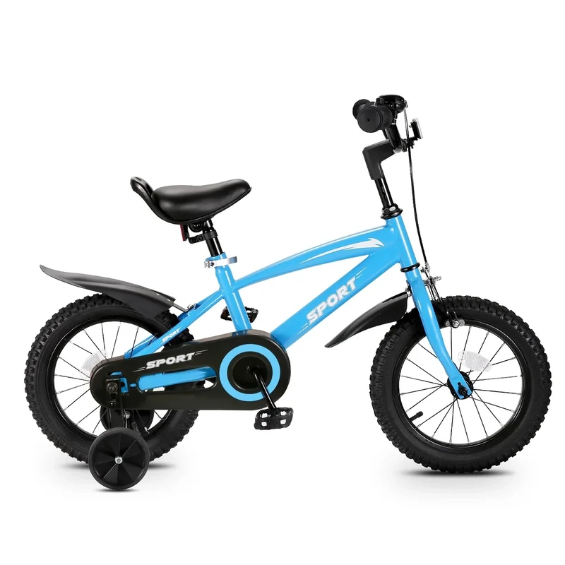 BODIOO Kids Bike Bicycle 14 Inches Kid Bicycle for Boys Girls with Training Wheels Sturdy Frame Adjustable Seat Handbrake and Coaster Brake for Rider 37 to 42 Inch（Blue）