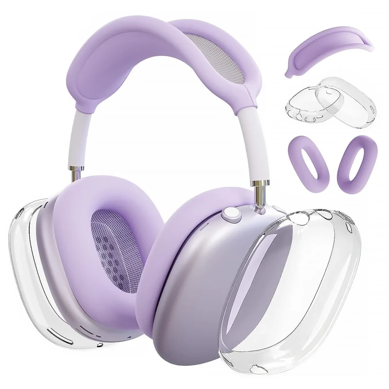 Woyinger Silicone Case for AirPods Max (2024/2020),Clear Soft TPU Ear Cups Sheel, Ear Pad Cover,Headband Cover for AirPods Max(USB-C/Lightning),Transparent Accessories for Apple Headphone,Purple
