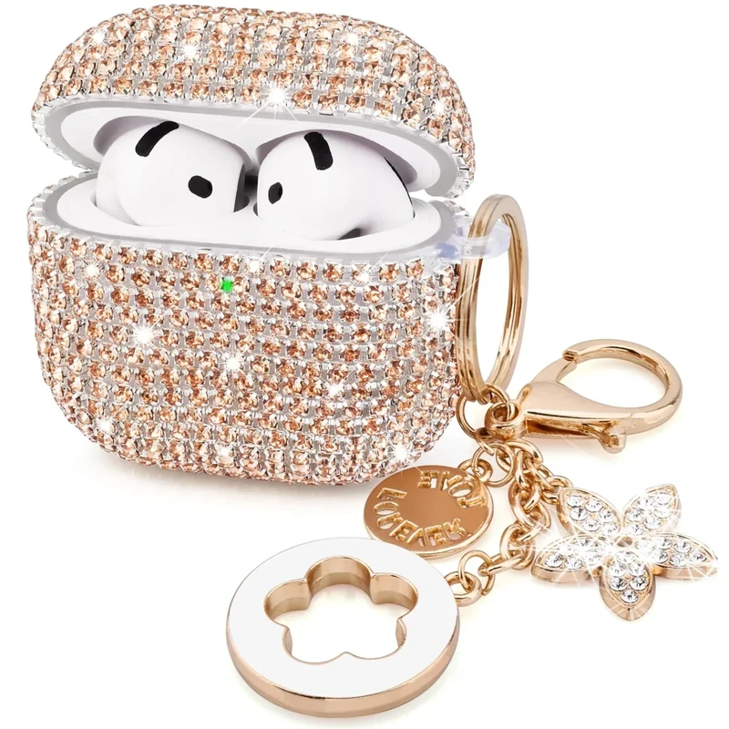 VISOOM Sparkly AirPods 4 Case with Bling Keychain - Hard TPU