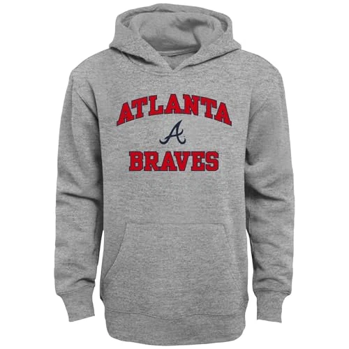 Outerstuff MLB Kids Youth 8-20 Official City Headline Arch Logo Fleece Lined Pullover Hoodie Sweatshirt (US, Numeric, 10, 12, Regular, Atlanta Braves - Grey)