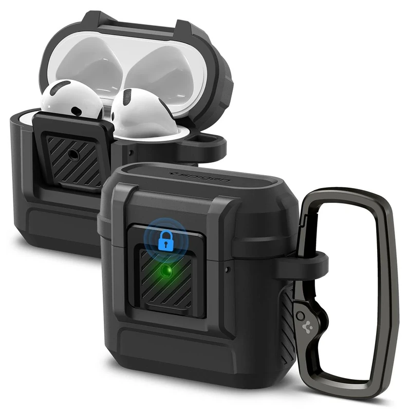 Spigen Lock Fit Designed for AirPods 4 Case (2024) Secure Locking Clip for Drop Protection - Matte Black