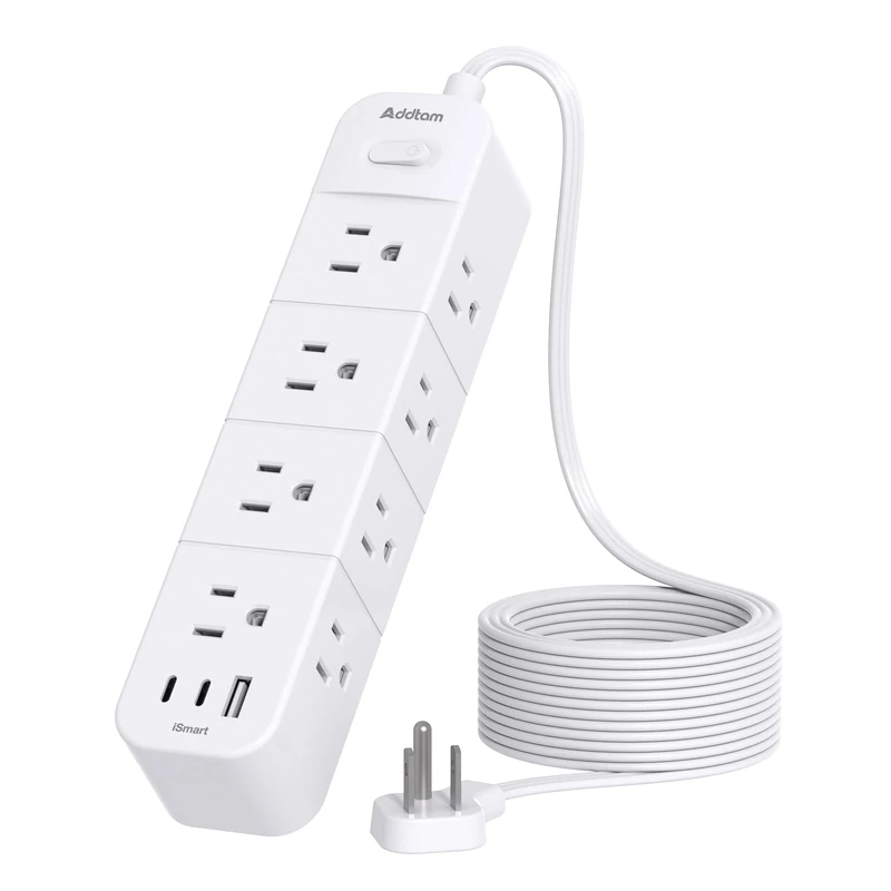 Surge Protector Power Strip 15 ft Cord, Flat Plug Extension Cord with 12 Outlets 3 USB Ports(2 USB C), Long Cord Power Strips with Surge Protection 15ft for Home Office Dorm Room Essentials