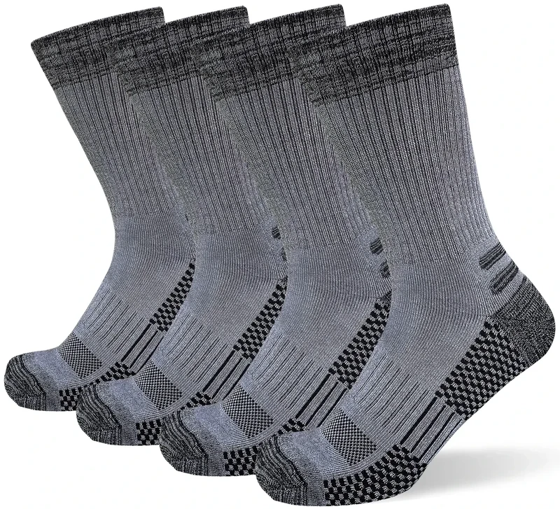 suaskk Men's Crew Work Boot Socks, Thick Cushioned Moisture Wicking Hiking Sock 4 Pairs