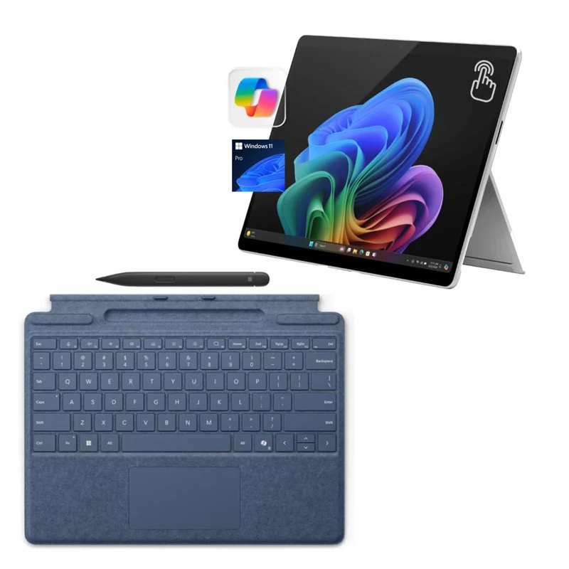 Microsoft Surface Pro 11 Bundle, 13" Copilot+ PC with Sapphire Pro Keyboard & Slim Pen, Snapdragon X Plus, AI Tablet Essential Bundle for Surface Pro 11, 16GB RAM, 256GB SSD, Win 11 Pro