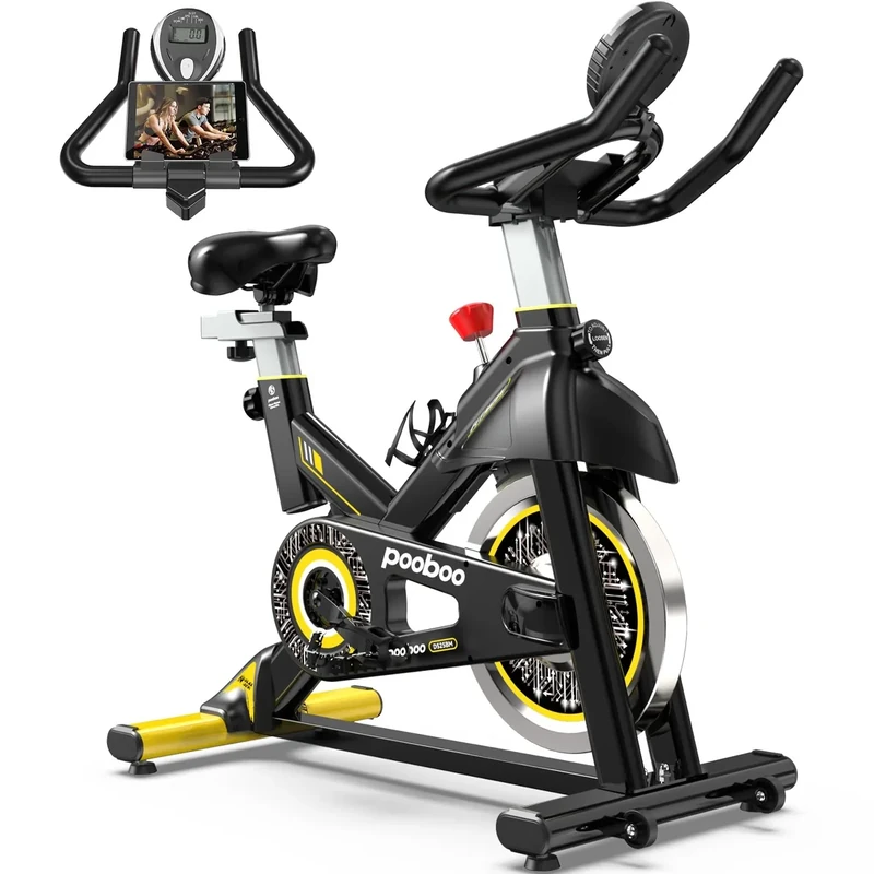 pooboo Exercise Bike, Adjustable Friction Resistance Silent Belt Drive, Indoor Cycling Bike for Home Cardio Gym, Fitness Stationary Bike Machine with 300lbs Weight Capacity, Tablet Holder &Upgraded Version Seat